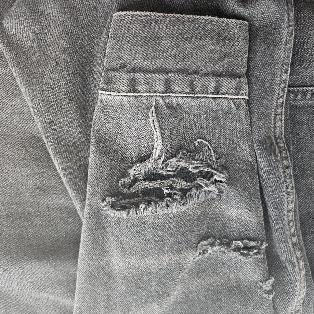 Free People Distressed Denim Jacket Black S (Fits Like M) Thrashed Grunge Skater - Picture 7 of 15